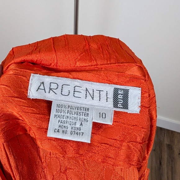 80s Orange Midi Dress Drop Waist Peplum Doubled Breasted Collar V-Neck - Picture 8 of 11